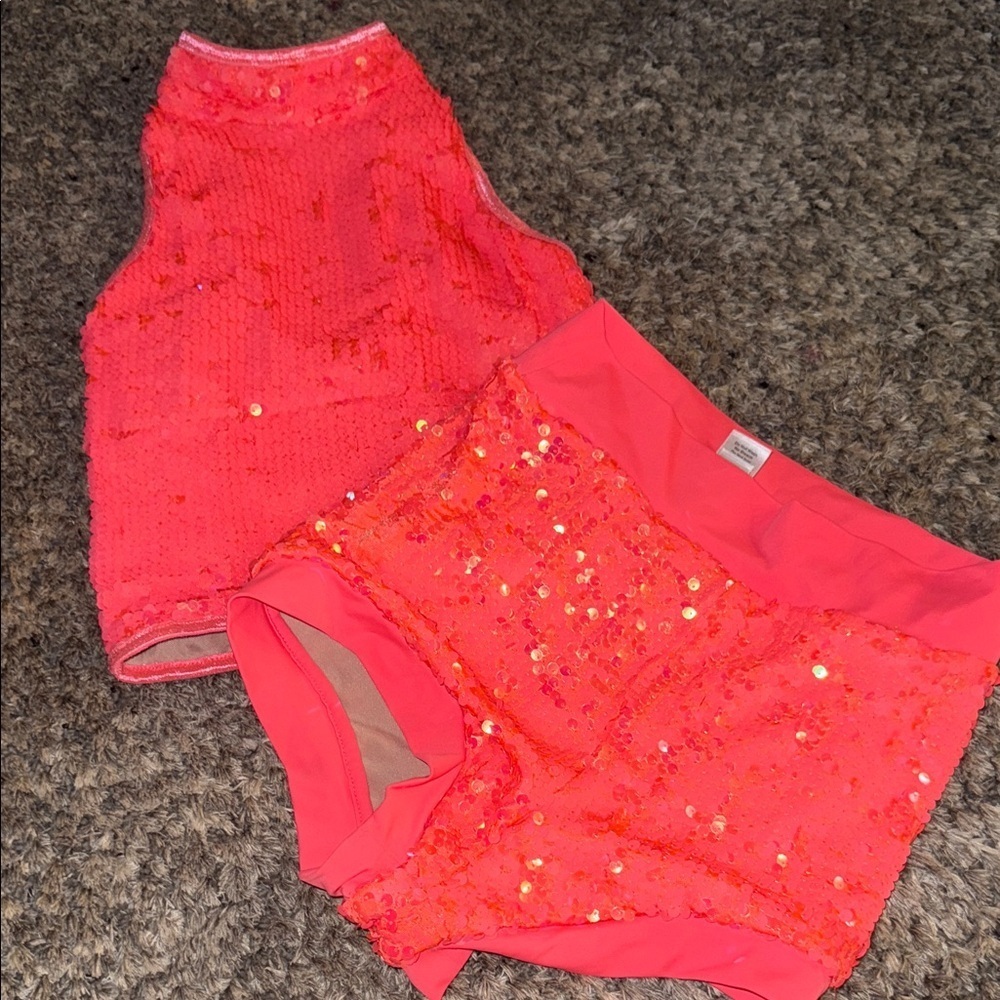 Sequin Dance Outfit in Bright Pink/orange